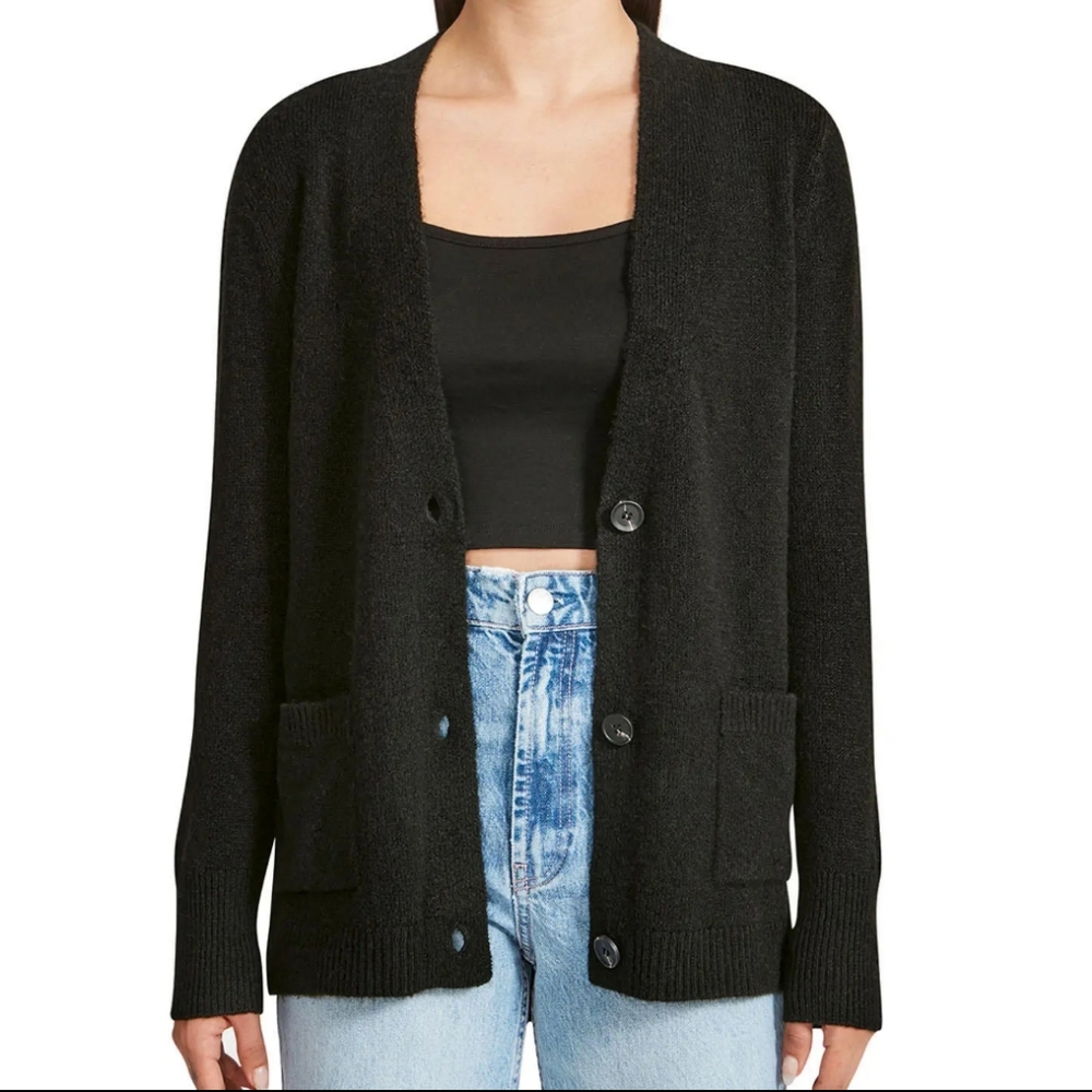 BB Dakota Womens M Three Button Fron Cardigan Sweater V-neck Soft Stretch Black